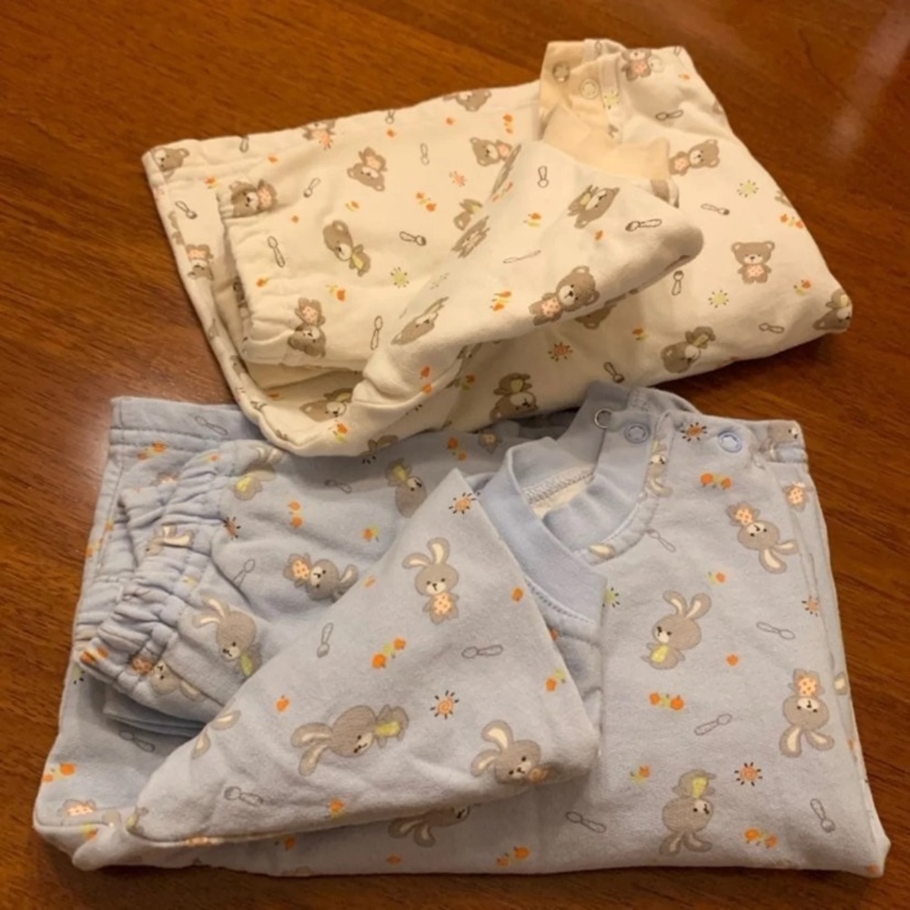 Kids warm cotton pajamas sets, blue/beige, 24m